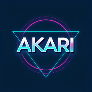 A modern logo featuring the word 'Akari' in a sleek, contemporary font. Dark blue background with vibrant neon-like lines intertwining around the text.