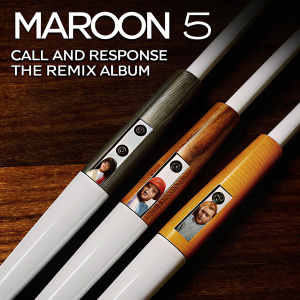Album cover for Maroon 5's 'Call and Response: The Remix Album'. A stark black background with dynamic, multicolored imagery of band members. Each member is depicted in various remix-themed styles, highlighting the album's diverse sound.