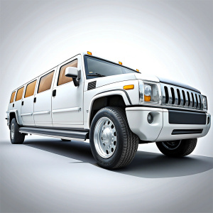 in front of a pure white background, createa white hummer limousine