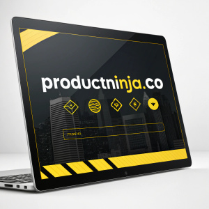 ProductNinja.co branding featured on sleek black and yellow website interface.