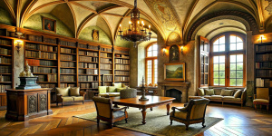 A library in an old castle.