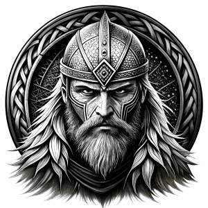 walhalla, viking warrior,  runics face, black work, white backrounds