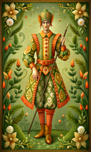 Page of Wands, NUMBER EIGHT, SPANISH DECK SUIT, BAROQUE STYLE