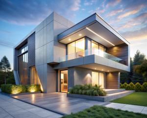 Light gray ultra futuristic house facade  new  creative stily 