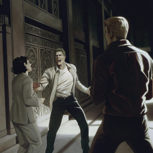 Panel series from the webtoon 'Gen:Lock'. Varied characters with dynamic poses and facial expressions. Architectural structures in the background.