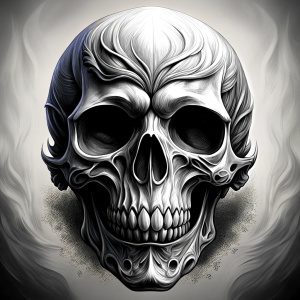 skull tattoo design - perfect realistic art - high-definition - grey and black - white background 