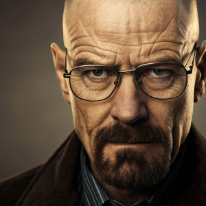 Close-up shot of Walter White from Breaking Bad. Intense expression, focus on eyes and wrinkles.