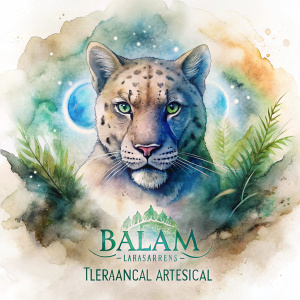 Logo para empresa creadora de Kokedamas y terrarios llamada Balam Quitzé, su eslogan es Retorno Ancestral y su símbolo es el Jaguar precolombino