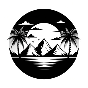 summer silhoutte logo, clean simple lines, black and white