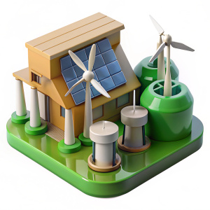 3D Render of a Renewable Energy Plant, on isolated white background.