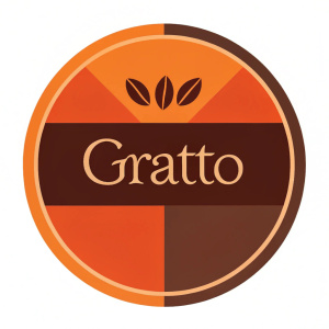 Minimalist logo for Gratto. Bold circular design with vibrant orange and deep brown hues. Simple, modern, and memorable.