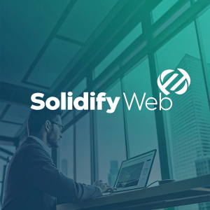 Logo of Solidify Web, a modern tech company, featuring 'SOLIDIFY WEB' in bold white letters on a gradient teal background. The design is sleek and minimalistic.