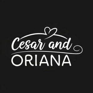 Cesar and Orianas modern logo design. Bold cursive font against sleek black background, creating a striking contrast. Digital artwork.