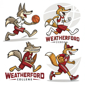Vector graphic series showcasing Weatherford College's athletic branding. Bold, modern coyote mascot designs in dynamic poses.
