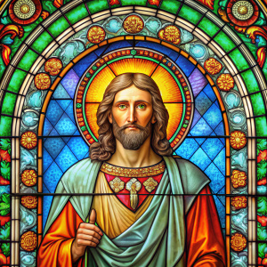 vitral  europeo en el centro un jesus 