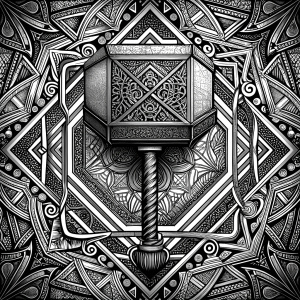 Mjölnir - Der Hammer von Thor - geometric pattern - perfect realistic art, high-definition, high-definition grey and black, white background 