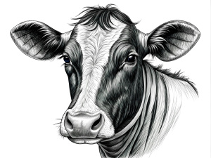 the head a cow hand draw art, high-definition, white and black, white background