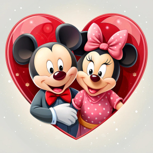 cute mickey mouse and minnie mouse, heart background,
 T-shirt illustration. transparent, white background