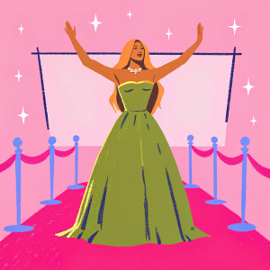 Stacy Keibler, American actress and model, in a stunning strapless gown, posing confidently on the red carpet at the Hollywood Film Awards Gala. Her long, wavy blonde hair cascades over her shoulders as she beams with joy. The background features a large white screen with illuminated event logos.