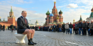 Путин без штанов на красной площади сидит на унитазе, вокруг люди
