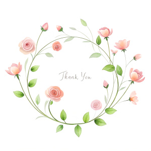 Vine flowers around "Thank you", white background