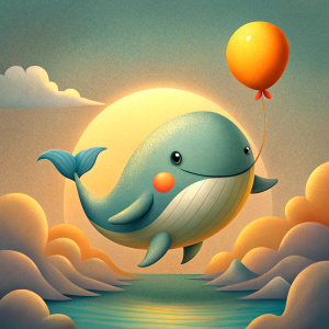 cute whale holding a balloon