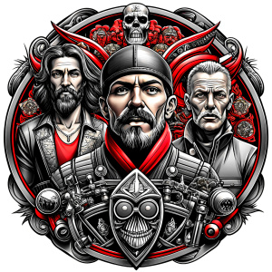 motorcycle club tattoo design - perfect realistic art - high-definition - grey and black - white background 