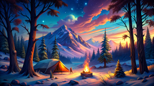 camping in the winter at night