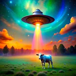 Spaceship abducting a Cow