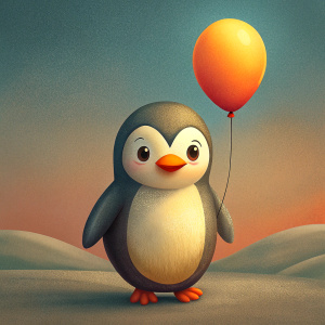cute penguin holding a balloon