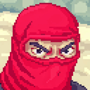 The face of a mad ninja in a mask is close-up and in front