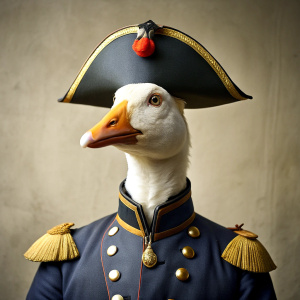 a goose doing historical reconstruction of napoleonic times