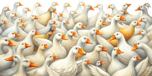 many crazy ducks white background