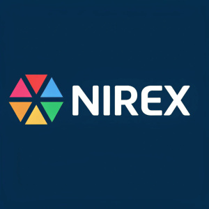 Modern logo for the tech startup Nirex. Bright, bold design featuring a geometric icon on the left and sleek white text on the right.