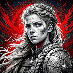 shieldmaiden perfect realistic art, high-definition, high-definition grey and black, white background 