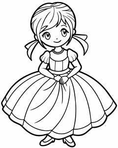 A ittle cute princess dressed in a layered ball gown. hidding legs. Short hair. Dancing pose