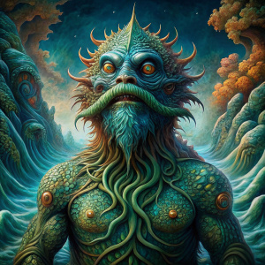 Leviathan man sea monster beard sea devil full-length fat