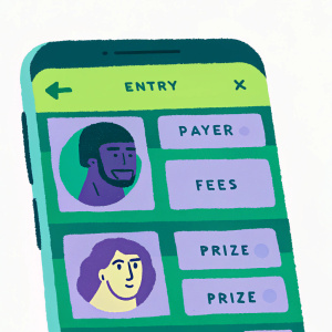 Screenshot of mobile app interface for DraftKings NFL contests. User-friendly design with clear entry prompts, showing player images, entry fees, and prize details.