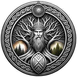 Nordic Mimir - Guard the Source of Tree Yggdrasilr high-definition design grey and black, realistic tattoo design, white background