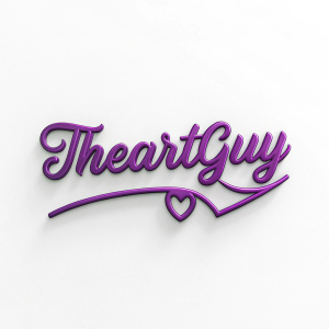 TheArtGuy logo, vibrant purple script, stark white background, sleek modern design, centered