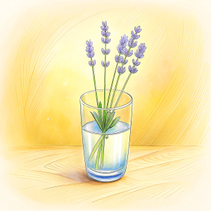 a lavender in a glass cup, Background is clean and pure