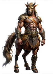 Fantasy centaur, with leather armor, (cover: 1.5), full body. White background


