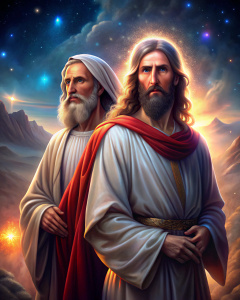 realistic image of Jesus the Christ with Judas Iscariot. in general plan