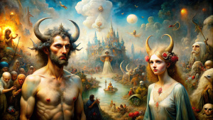 Hieronymus Bosch art---futuristic-ethereal-fantasy-  Devil  Adam Eva hedonistic
