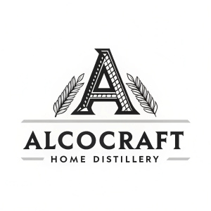Logo for Alcocraft Home Distillery. The design features a large, stylized 'A' in bold sans-serif font. Below the 'A', 'Alcocraft Home Distillery' is written in a clean, simple font. The logo is presented on a white background with black text.