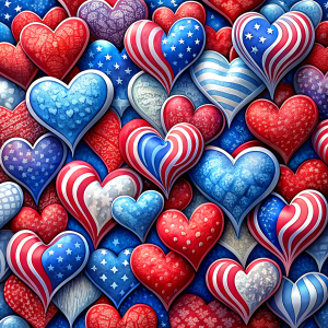 
hearts in american flag colors
, wallpaper pattern, relief



