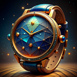 Craft a realistic and awe-inspiring representation of the Celestial Timepieces Orion Constellation Masterpiece watch. Showcase the unique feature of precision-cut gemstones arranged to replicate the pattern of the Orion constellation on the dial. Emphasize the elegance of the Deep Brown leather strap and the luxurious Champagne Gold case. Highlight the Dark Taupe background of the Orion constellation, ensuring it enhances the celestial charm of the timepiece. Pay attention to realistic reflectio