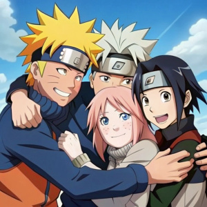 Naruto hug hinata infront  Kakashi,sasuke and Sakura are surprised 