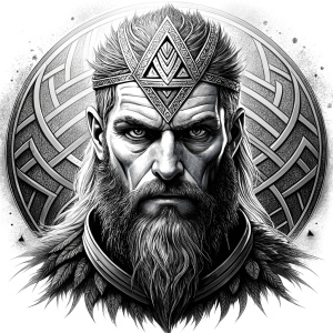 walhalla, viking warrior,  runics face, black work, white backrounds