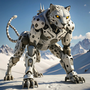 full action view of heavily stylized and lithe cheetah robot mecha, done in the art style of Tadashi Agi,, Split Toning, Electric Colors, Kodachrome, 2D, 4k, HDR, Curve,
